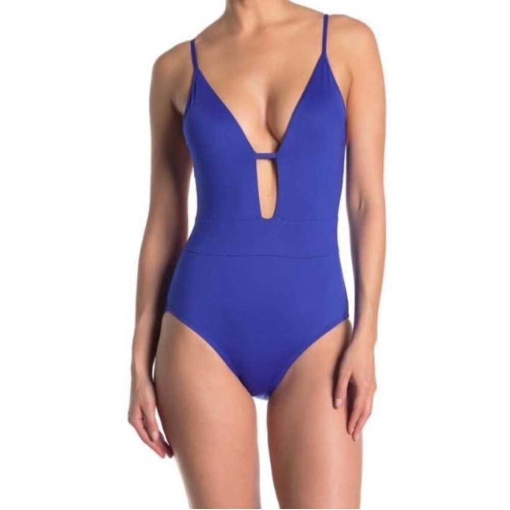 Becca Plunge Tie Back One Piece Blue Swimsuit